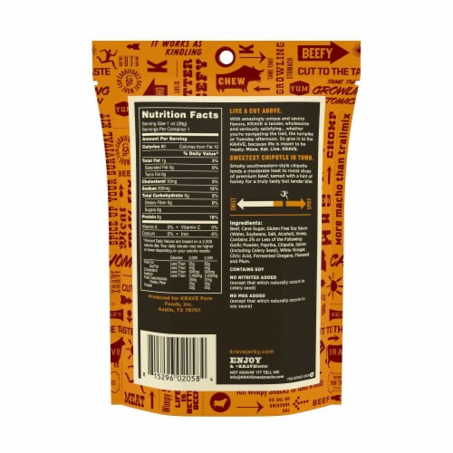 KRAVE Gourmet Beef Cuts Sweet Chipotle Jerky Perspective: back