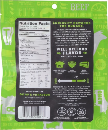 Krave Gourmet Beef Cuts Chili Lime Jerky Perspective: back