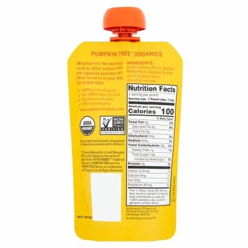 Peter Rabbit Organics Banana Mango & Orange Puree Baby Food Pouch Perspective: back