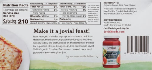 Jovial Gluten Free Organic Brown Rice Lasagna Perspective: back