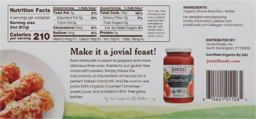 Jovial Gluten Free Brown Rice Pasta Manicotti Perspective: back