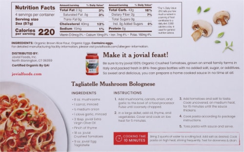Jovial Organic Egg Tagliatelle Gluten Free Pasta Perspective: back