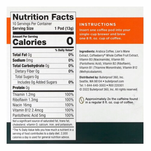 BulletProof The High Achiever Coffee Pods Medium Dark Roast 10 Pods - 0.47 oz (13 g) Perspective: back