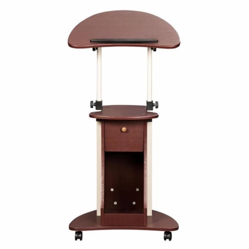 Techni Mobili Deluxe Height Adjustable Laptop Cart in Chocolate Perspective: back