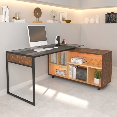 Glass top corner office desk discount