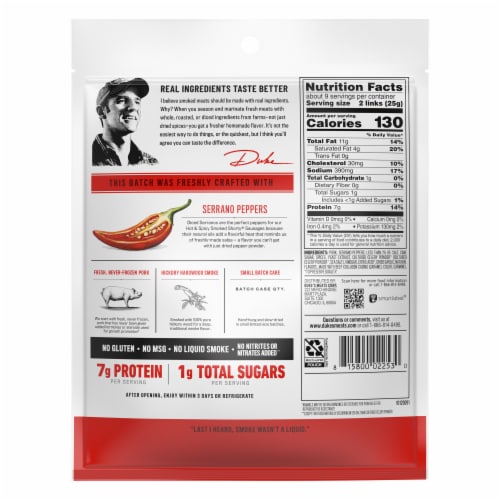 Duke's Hot & Spicy Smoked Shorty Sausages Perspective: back