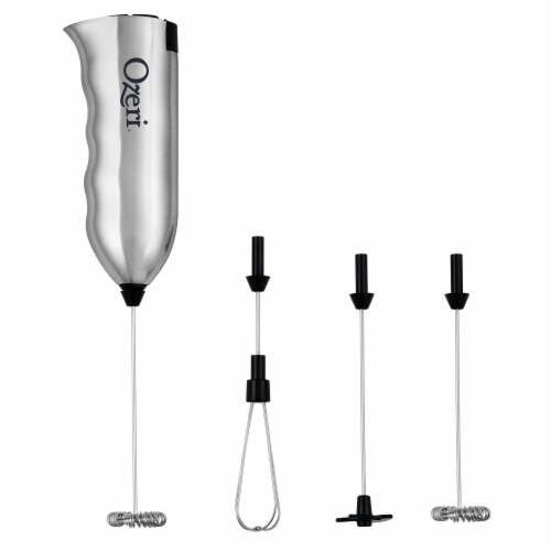 Ozeri Deluxe Milk Frother & Whisk in Stainless Steel, with Stand and 4 Frothing Attachments Perspective: back