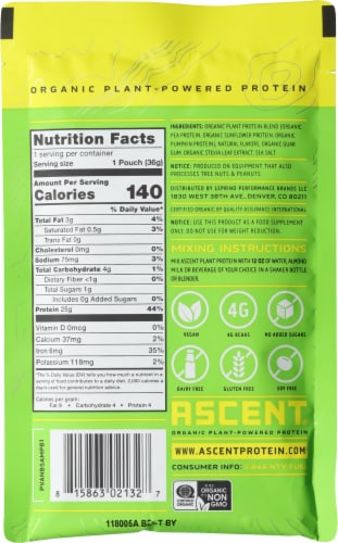 Ascent® Vanilla Bean Flavored Plant Protein Powder Perspective: back