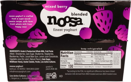 Noosa® Mixed Berry Blended Yogurt 4 Pack Cups Perspective: back