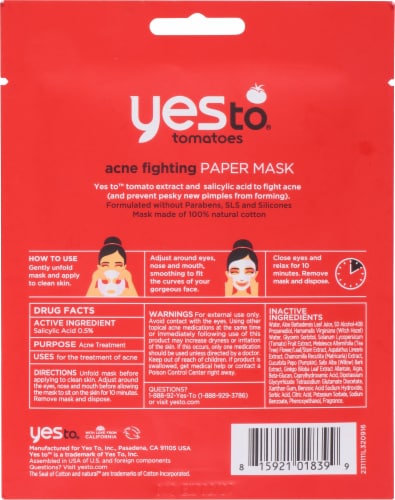 Yes To Tomatoes Acne Fighting Paper Mask Perspective: back
