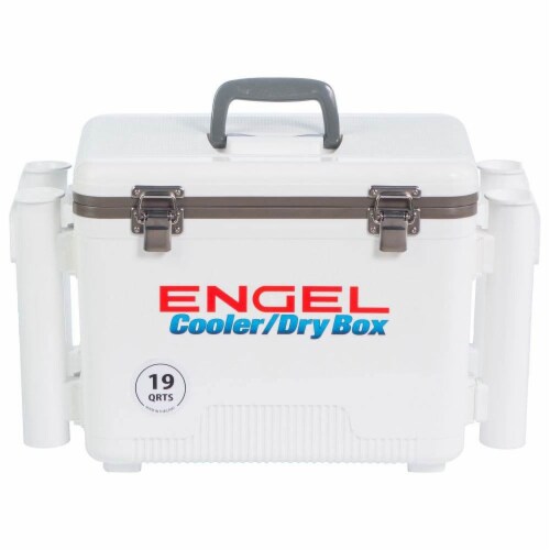 Engel cooler dry box with shop rod holders