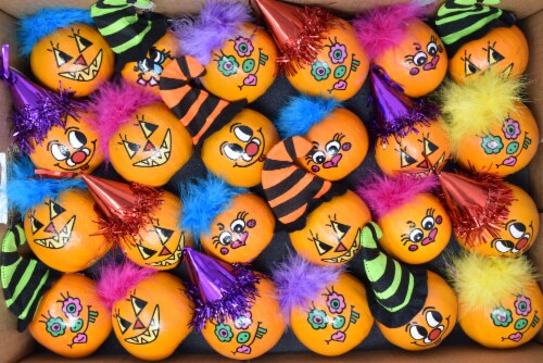 Pumpkin Patch Pals Painted Mini Round Pumpkin - Assorted Perspective: back