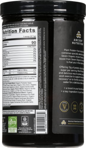 Ancient Nutrition Plant Protein+ Vanilla Vegan Superfood Protein Powder Perspective: back