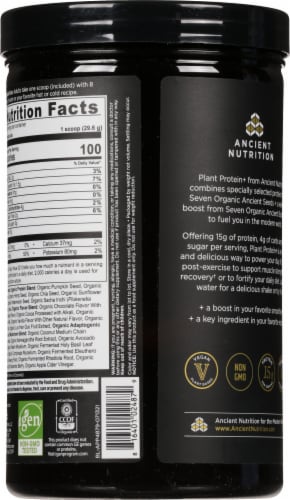 Ancient Nutrition Plant Protein+ Chocolate Vegan Superfood Protein Powder Perspective: back