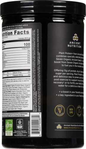 Ancient Nutrition Plant Protein+ Chocolate Vegan Superfood Protein Powder Perspective: back