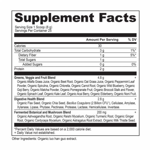 Ancient Nutrition Organic Super Greens Dietary Supplement Powder Perspective: back