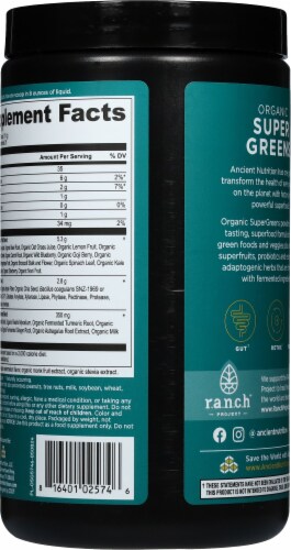 Ancient Nutrition Organic Super Greens Watermelon Dietary Supplement 8.82 oz Perspective: back