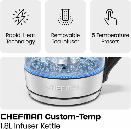 Chefman Electric Glass Kettle with Tea Infuser - Stainless Steel Perspective: back