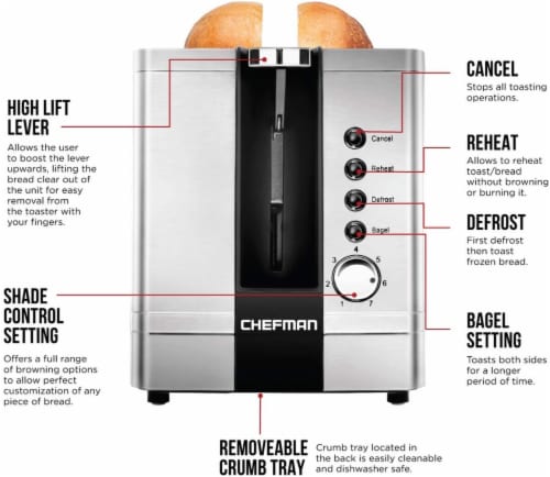 Chefman Stainless Steel 2-Slice Pop-Up Toaster Perspective: back