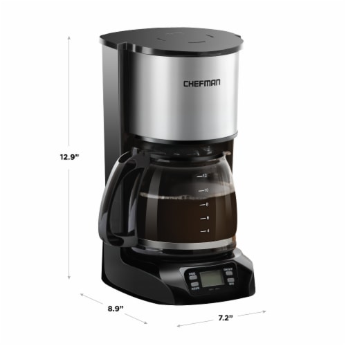 Chefman 12-Cup Programmable Coffee Maker, Square Stainless Steel