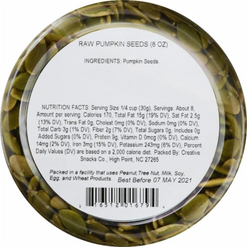 Creative Snacks Co. Raw Pumpkin Seeds Perspective: back
