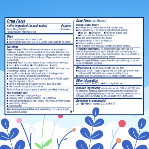 St Joseph® Pain Reliver Low Dose Aspirin Coated Tablets Perspective: back