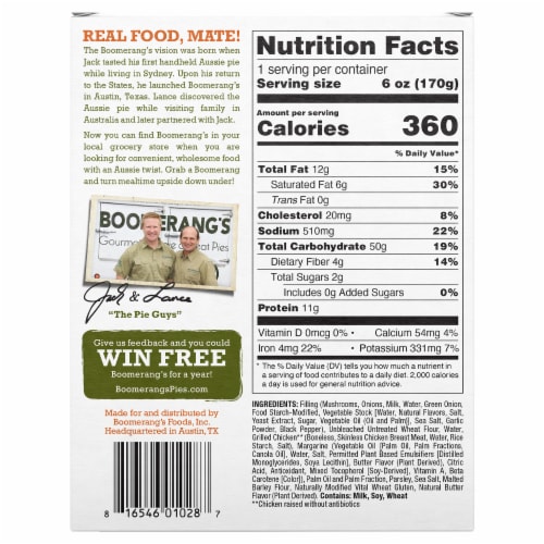 Boomerang's™ Chicken & Mushroom Pot Pie Frozen Meal Perspective: back