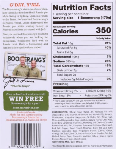 Boomerang's™ Spinach & Mushroom Pot Pie Frozen Meal Perspective: back