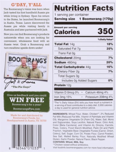 Boomerang's™ Chicken Classic Pot Pie Frozen Meal Perspective: back
