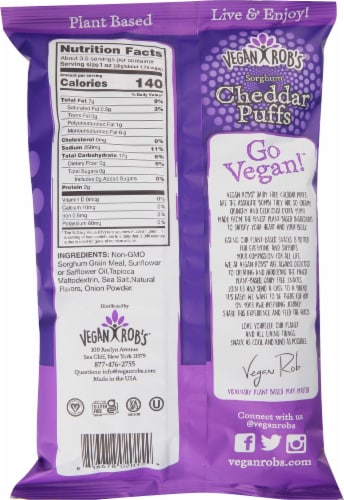 Vegan Rob's™ Dairy Free Cheddar Puffs Perspective: back