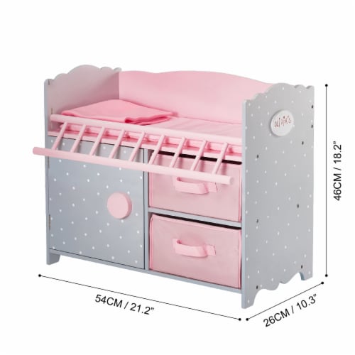 Polka Dots Princess Toy Crib with Cabinet and Cubby for 18 Baby Dolls Pink 1 Foods Co