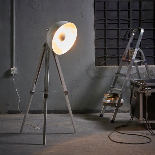 Versanora Fascino 63 Industrial Metal Tripod Floor Lamp with Dish Shade White VN L00018A 1 Harris Teeter