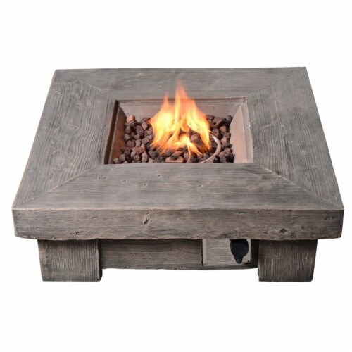 Peaktop Retro Square Propane Gas Fire Pit in Wood - Teamson Perspective: back