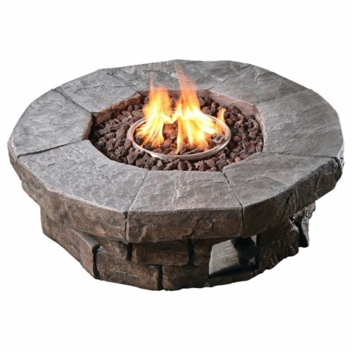 Peaktop Round Propane Gas Fire Pit in Slate Perspective: back
