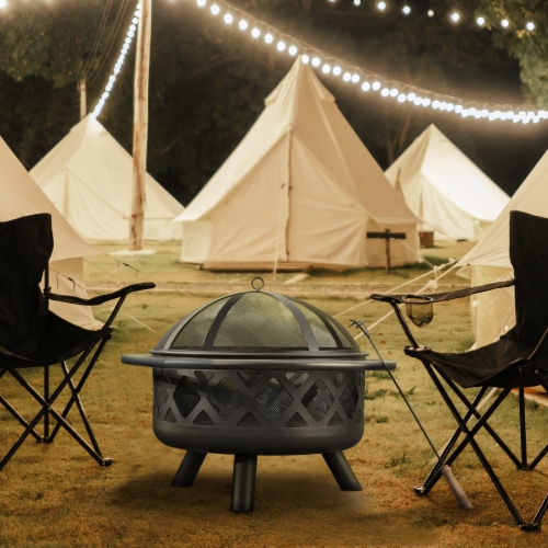 Peaktop Round Steel Wood Burning Fire Pit in Black - Teamson Perspective: back