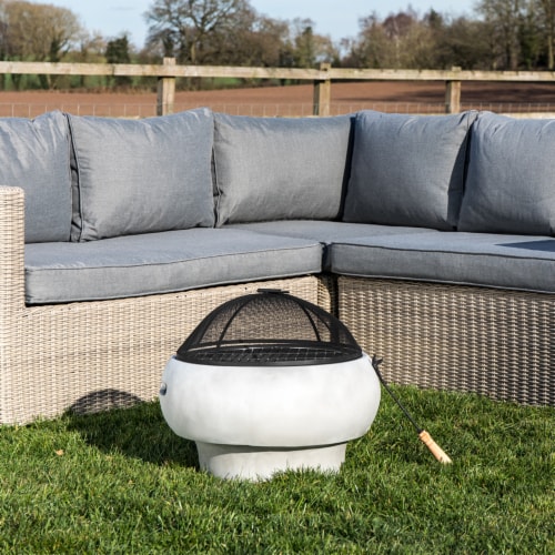 Teamson Home Outdoor Round Concrete Base BBQ Grill Wood Burning Fire Pit, Gray Perspective: back