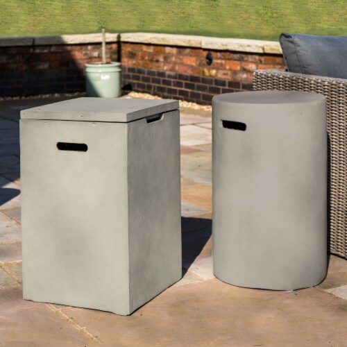 Peaktop Firepit Outdoor Gas Fire Pit Cylinder Concrete Storage Gray HT24170AA Perspective: back