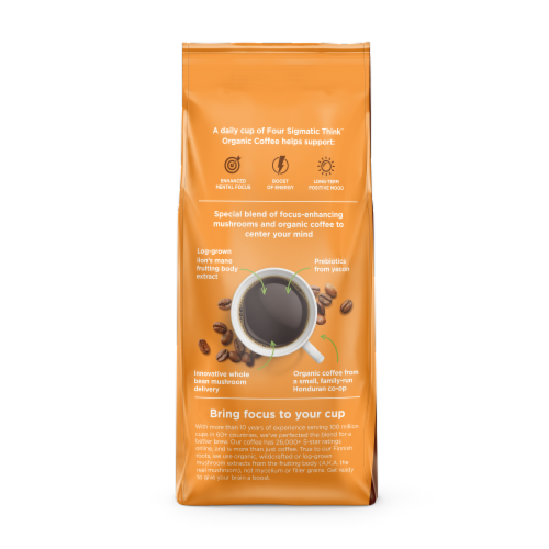 Four Sigmatic® Think Organic Coffee with Lion's Mane Mushroom & Yacon Dark Roast Coffee Beans Perspective: back