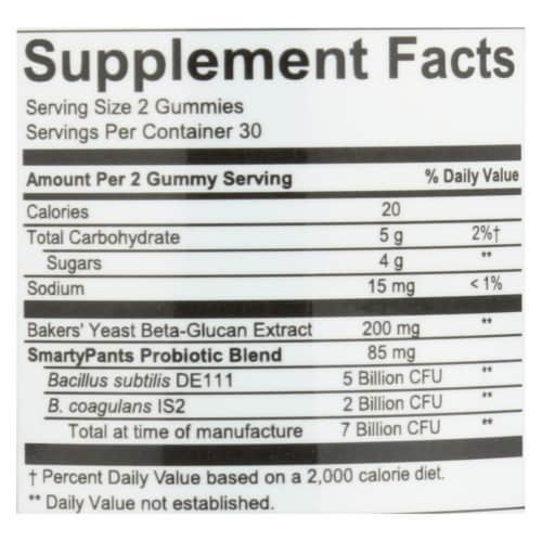 SmartyPants Adult Probiotic and Prebiotic Immunity Formula Blueberry Gummies Perspective: back