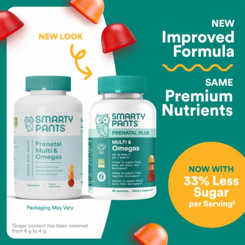 SmartyPants Prenatal Plus Multivitamin & Omega 3 Gummies, Methylfolate, Vitamins D3, B12, Zinc Perspective: back