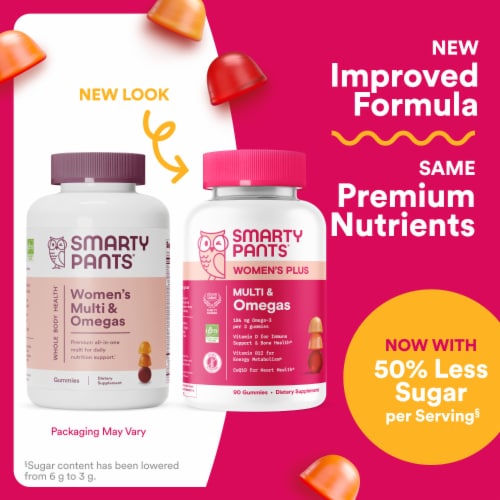 SmartyPants Women's Plus Multivitamin & Omegas Gummies with Vitamins C, D3, B12 & Zinc Perspective: back