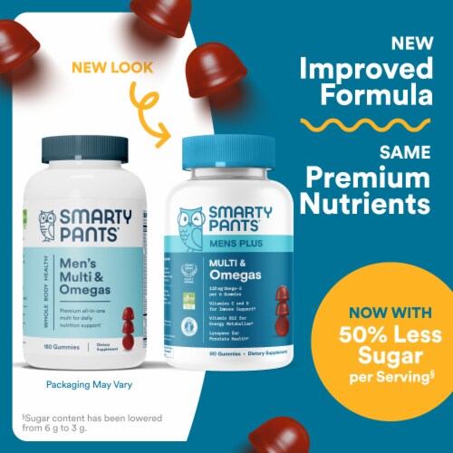 SmartyPants Men's Plus Multivitamin & Omegas Gummies with Vitamins C, D3, B12 & Zinc Perspective: back