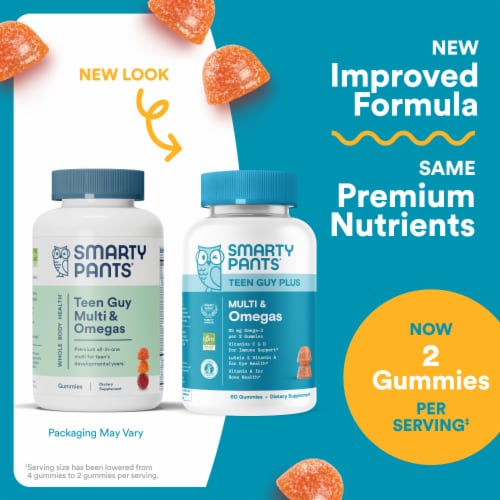 SmartyPants Teen Guy Plus Multivitamin & Omegas Gummies with Vitamins C, D3, B12 & Zinc Perspective: back