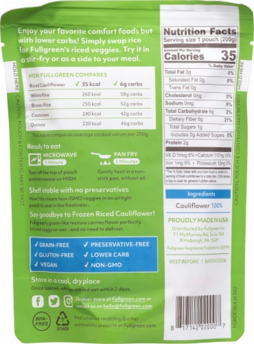 Fullgreen® Cauli Rice Original Cauliflower Rice Perspective: back