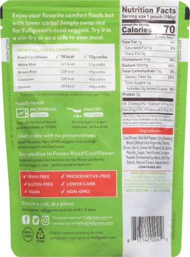 FullGreen® Riced Cauliflower with Tomato Red Pepper & Corn Perspective: back