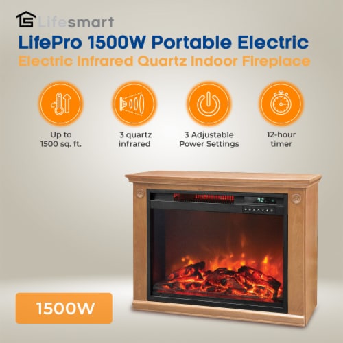 Lifesmart Square Fireplace Heater - Medium Oak Perspective: back