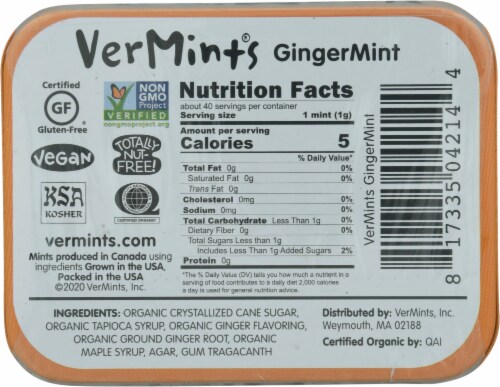 VerMints GingerMint Organic Mints Perspective: back