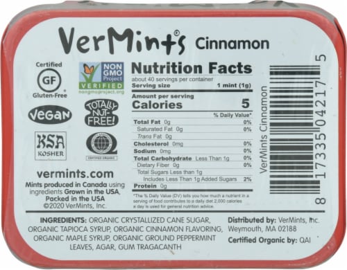 VerMints CinnaMint Organic Mints Perspective: back
