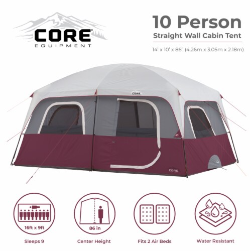 CORE Straight Wall 14 x 10 Foot 10 Person Cabin Tent with 2 Rooms