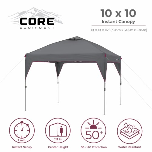 CORE Instant Canopy 10 x 10 Foot Outdoor Pop Up Shade Canopy Shelter Tent, Gray Perspective: back